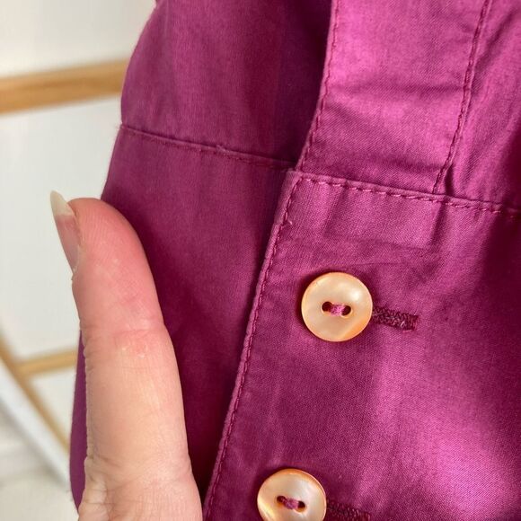 Lafayette 148 elegant raspberry cotton blouse w/belted waist & pretty collar - Picture 5 of 8